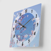 さくらんぼ花の枝 スクエア壁時計 (傾斜)