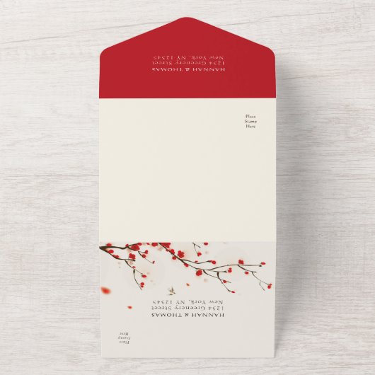 さくらんぼ花の水の色結婚の オールインワン招待状 (外側)