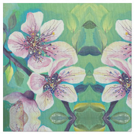 さくらんぼ花の花の手の絵を描水色 ファブリック