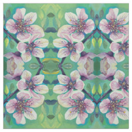 さくらんぼ花の花の手の絵を描水色 ファブリック