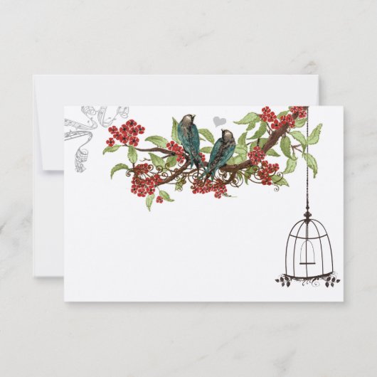 さくらんぼ花アクアバードとバードケージRSVP 出欠カード (裏面)