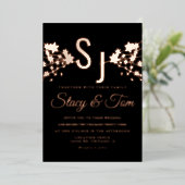 さくらんぼ花アンパサンド圧搾ブラック 箔招待状 (立ち正面)