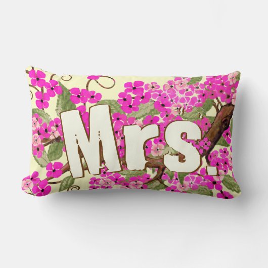 さくらんぼ花イエローピンク花嫁の枕 ランバークッション (正面)
