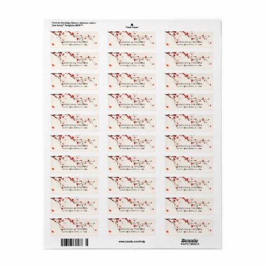 さくらんぼ花ズウォーター色フローラ差出人住所 ラベル (フルシート)