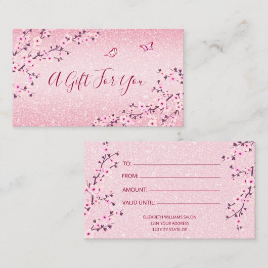 さくらんぼ花ズピンクグリッターギフトカード 名刺 (正面/裏面)