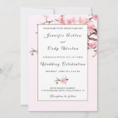 さくらんぼ花ズピンクホワイト結婚式招待状カード 招待状 (正面)