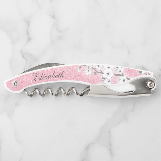 さくらんぼ花ズホワイトピンクグリッターモノグラム ソムリエナイフ (裏面)