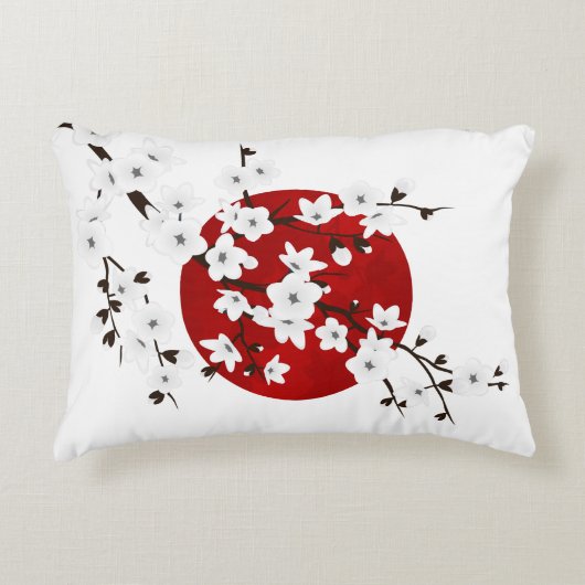 さくらんぼ花ズレッド白黒ライジングサン アクセントクッション (正面)
