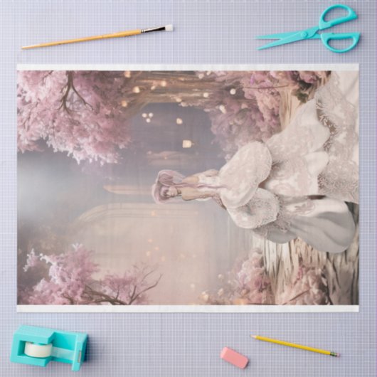 さくらんぼ花ズレディーインホワイトポートレートアート 薄葉紙 (クラフト)