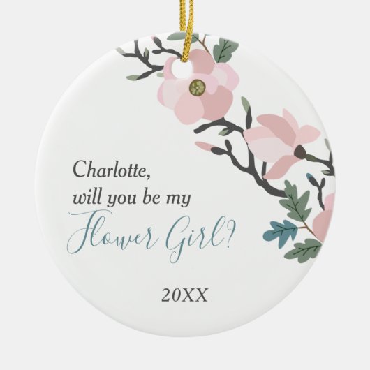 さくらんぼ花パーソナライズされた女の子提案 セラミックオーナメント (正面)