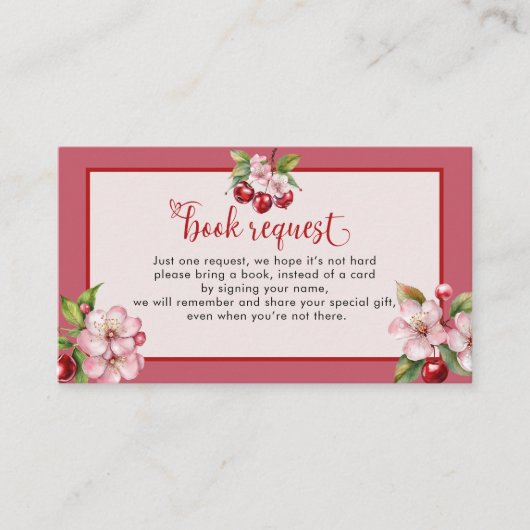 さくらんぼ花ピンクの女の子の赤ちゃんシャワー予約リクエスト エンクロージャーカード (正面)