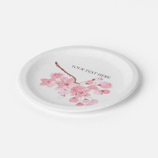 さくらんぼ花ピンクの花の水彩の誕生日 ペーパープレート (アングル)