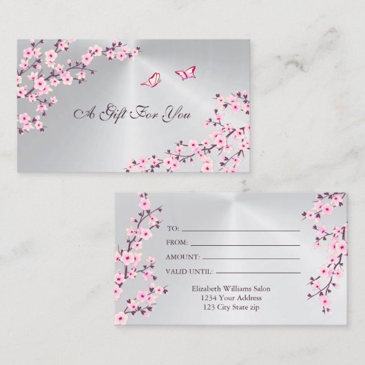 さくらんぼ花ピンクシルバー 名刺 (正面/裏面)