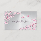 さくらんぼ花ピンクシルバー 名刺 (正面)