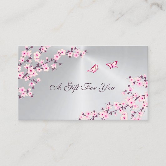さくらんぼ花ピンクシルバー 名刺 (正面)