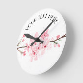 さくらんぼ花ピンクフローラ水色  ラウンド壁時計 (傾斜)