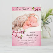 さくらんぼ花ピンク写真誕生のお知らせ 案内状 (スタンド正面)