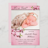 さくらんぼ花ピンク写真誕生のお知らせ 案内状 (正面/裏面)