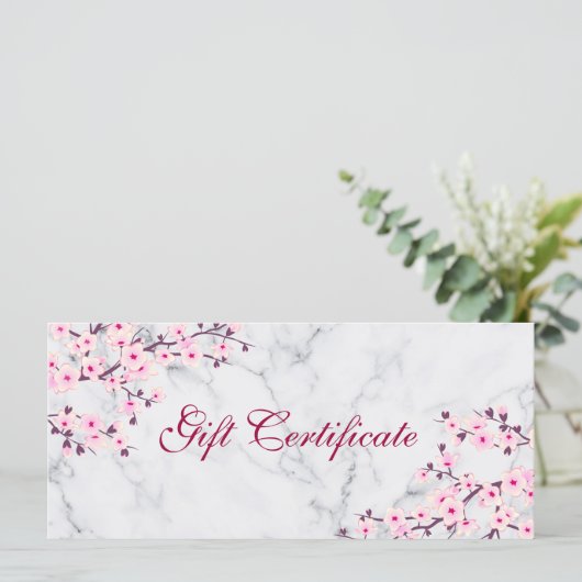 さくらんぼ花ピンク灰色の大理石ギフト証明書 (スタンド正面)