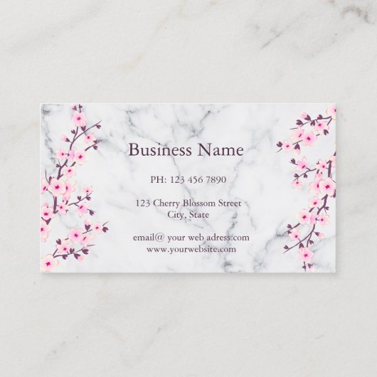 さくらんぼ花ピンク灰色の大理石 名刺 (裏面)