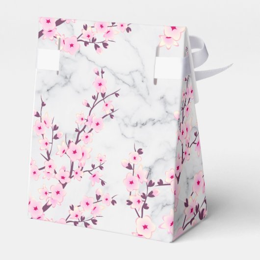 さくらんぼ花ピンク灰色パーソナライズされた大理石 フェイバーボックス (裏面サイド)