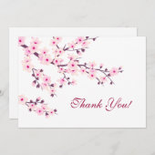 さくらんぼ花ピンク白ありがとう サンキューカード (正面/裏面)