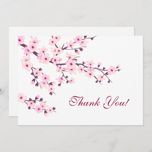 さくらんぼ花ピンク白ありがとう サンキューカード (正面/裏面)