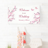 さくらんぼ花ピンク結婚ホワイト 横断幕 (インサイチュ)