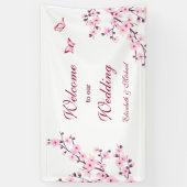 さくらんぼ花ピンク結婚ホワイト 横断幕 (縦)