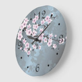 さくらんぼ花フローラほこりっぽいピンクの青の数 ラージ壁時計 (傾斜)