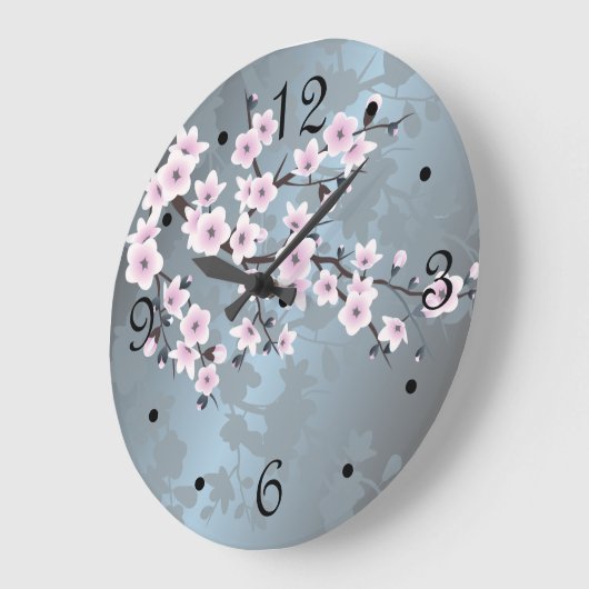 さくらんぼ花フローラほこりっぽいピンクの青の数 ラージ壁時計 (傾斜)