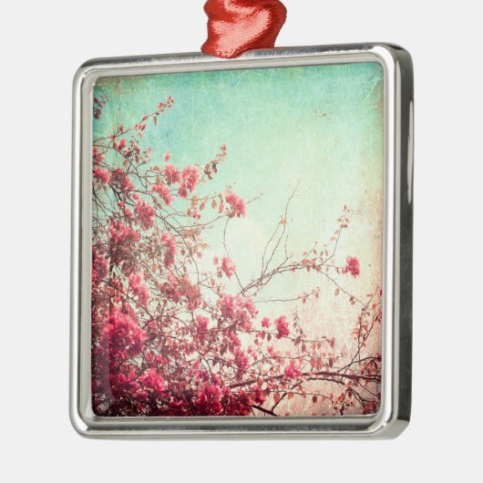 さくらんぼ花フローラレッドブルーオーナメント メタルオーナメント (左)