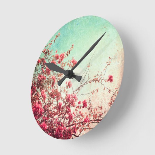 さくらんぼ花フローラ赤ブルーウォールクロック ラウンド壁時計 (傾斜)