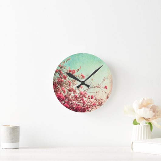 さくらんぼ花フローラ赤ブルーウォールクロック ラウンド壁時計 (ホーム)