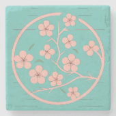 さくらんぼ花ミニマリズム、ピンク、アー日本のト ストーンコースター (正面)