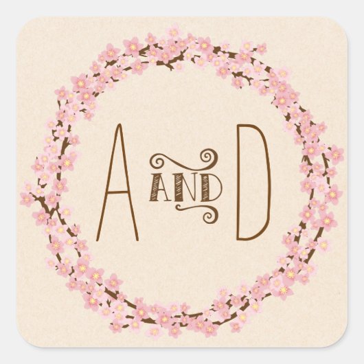 さくらんぼ花リース素朴結婚ズ スクエアシール (正面)