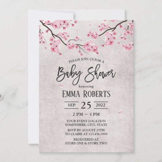 さくらんぼ花ヴィンテージフローラ赤ちゃんシャワー 招待状 (正面)