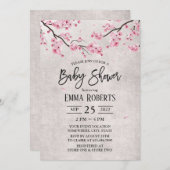 さくらんぼ花ヴィンテージフローラ赤ちゃんシャワー 招待状 (正面/裏面)