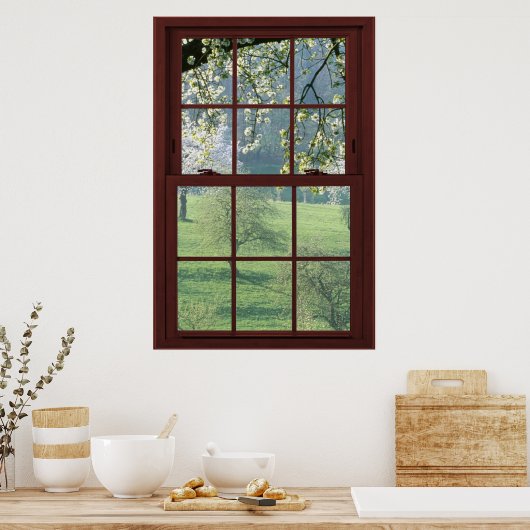 さくらんぼ花写真ウィンドウ幻想#3の3 ポスター (キッチン)