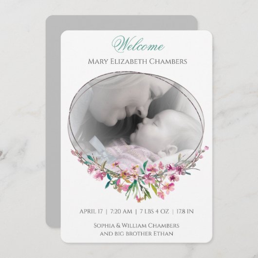 さくらんぼ花写真テンプレート誕生のお知らせ (正面/裏面)