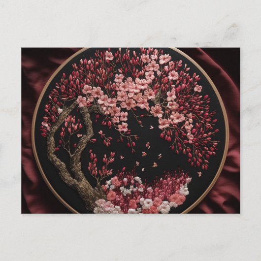 さくらんぼ花刺繍結婚ヴィンテージ包み ポストカード (正面)