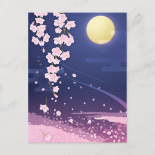 さくらんぼ花咲きアジア桜ウィンドナイトスカイ ポストカード