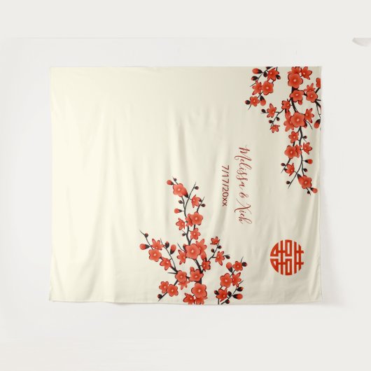 さくらんぼ花咲きクリー結婚ム中国背景 タペストリー (正面(横))