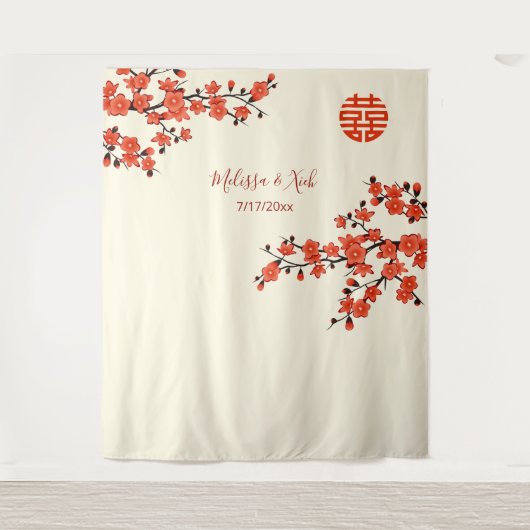 さくらんぼ花咲きクリー結婚ム中国背景 タペストリー (正面)
