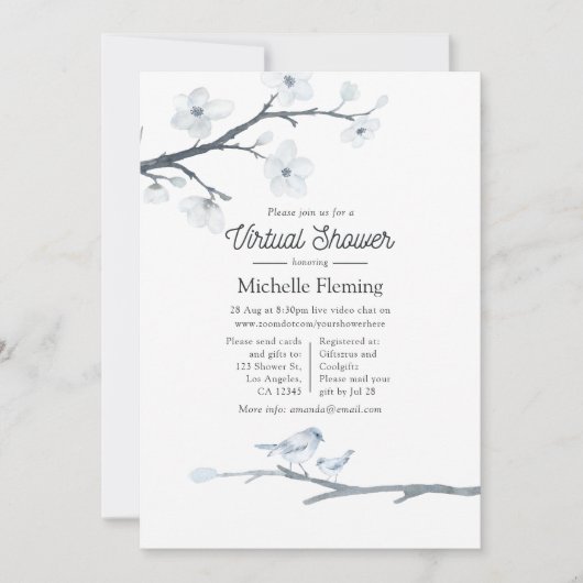さくらんぼ花咲きフローラバーチャル赤ちゃんシャワー 招待状 (正面)