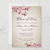 さくらんぼ花咲きヴィンテージタン卒業 招待状 (正面)