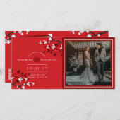 さくらんぼ花咲く「Xie Xie」中国のの結婚写真 サンキューカード (正面/裏面)