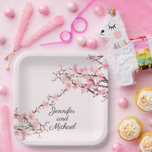 さくらんぼ花婚披露宴パーソナライズネーム ペーパープレート (パーティー)