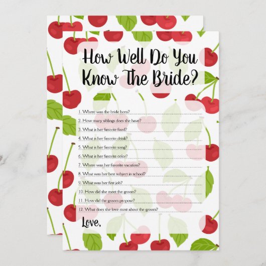 さくらんぼ花嫁ゲームをどれだけ知っているか 招待状 (正面/裏面)