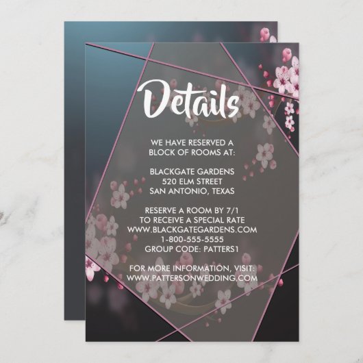 さくらんぼ花形幾何学フローラ囲い 招待状 (正面/裏面)